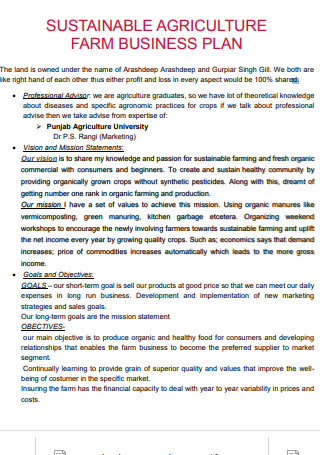 Sustainable Agriculture Farm Business Plans