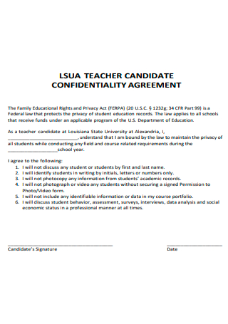 Teacher Candidate Confidentiality Agreement