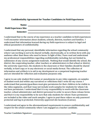 Teacher Candidates in Field Experiences Confidentiality Agreement1