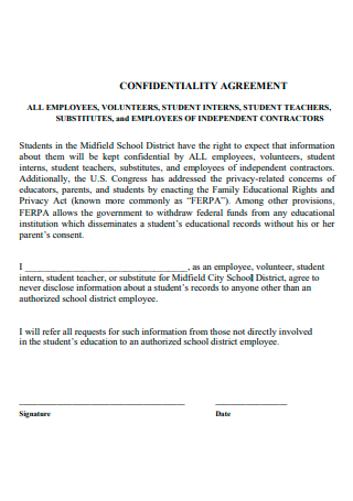 Teacher Confidentiality Agreement Example