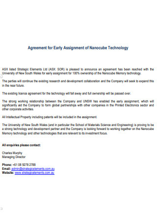 Technology Early Assignment Agreement