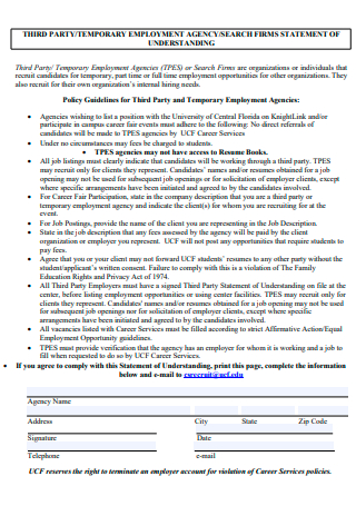 Temporary Employment Agency Search Firms Statement