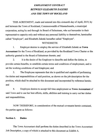 Town Accountant Employment Contract Agreement
