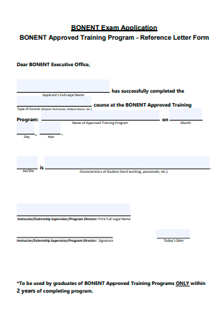 Training Program Reference Letter Form