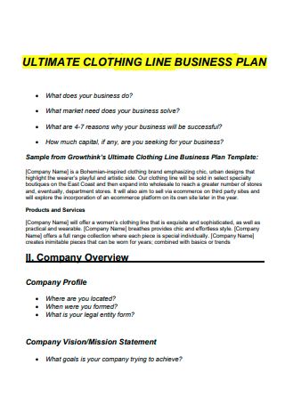 Ultimate Clothing Line Business Plan