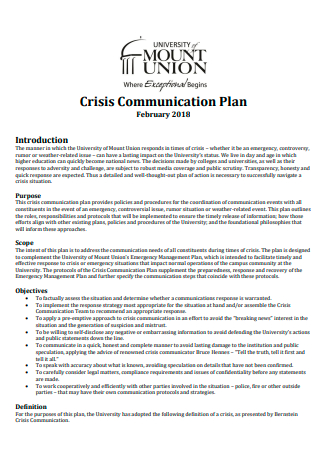 University Crisis Communication Plan Example