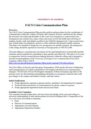 University Crisis Communication Plan Format