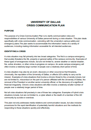 University Crisis Communication Plan in PDF