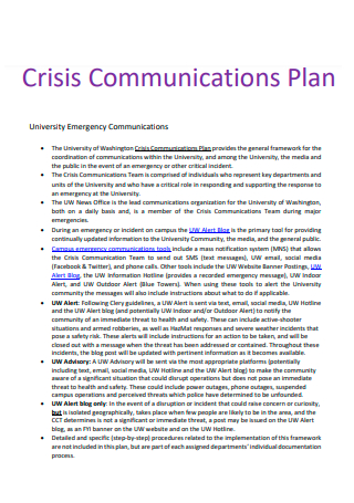 University Emergency Crisis Communication Plan