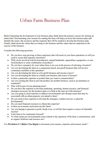 urban farm business plan worksheets