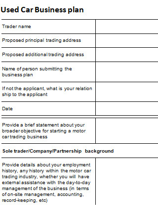 Used Car Trader Business Plan