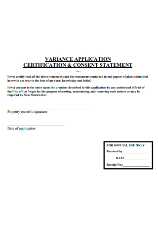 Variance Application Certification and Consent Statement
