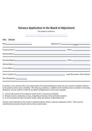 Variance Application to the Board of Adjustment