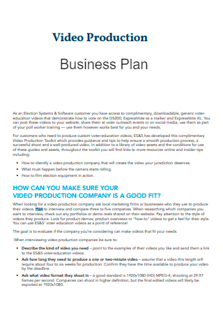 Video Production Business Plan Example