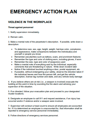 Violence in Workplace Emergency Action Plan