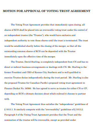 Voting Trust Approval Agreement