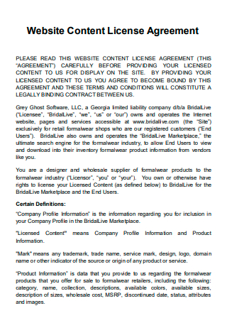 Website Content License Agreement
