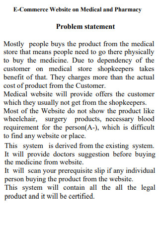 Website Medical Pharmacy Problem Statement