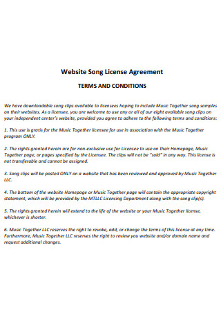 Website Song License Agreement