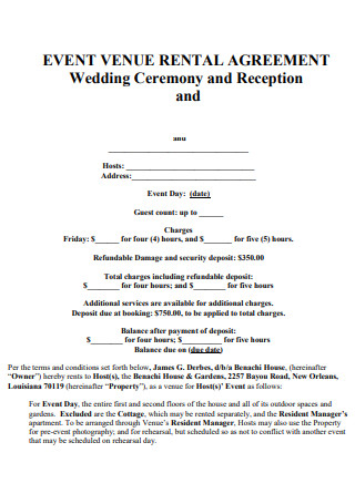Wedding Ceremony Event Contract