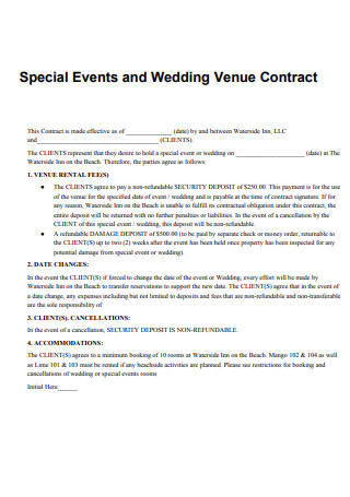 Wedding Event Special Venue Contract