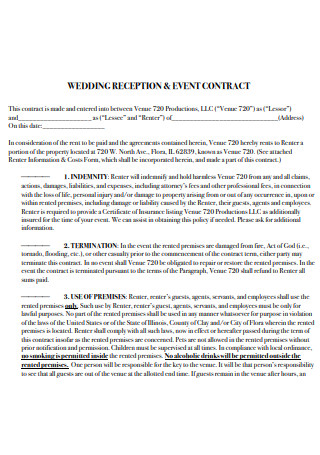 Wedding Reception Event Contract