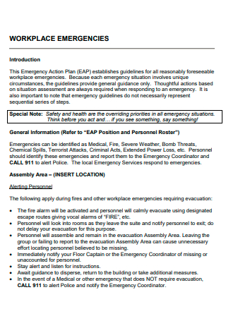 Workplace Emergency Action Plan Template