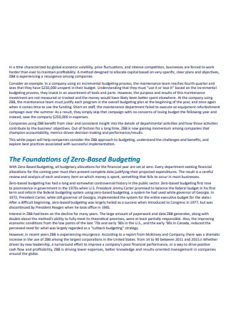 Zero Based Manufacturing Budget