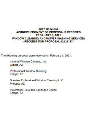 Acknowledgement Proposal for Window Cleaning 