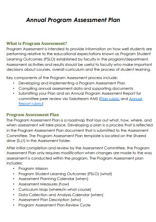 Annual Program Assessment Plan