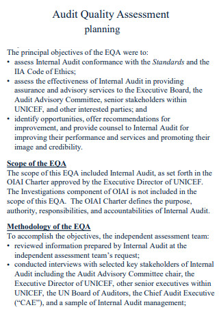 Audit Quality Assessment Plan