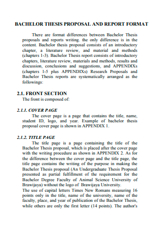 Bachelor Thesis Proposal and Report Format