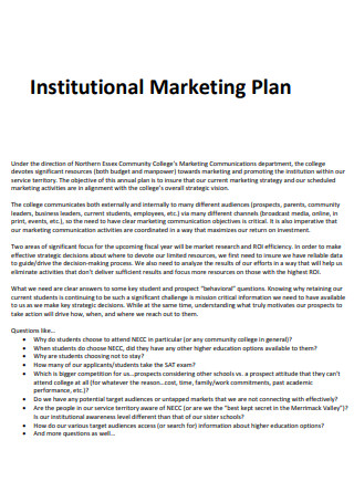 Basic Institutional Marketing Plan