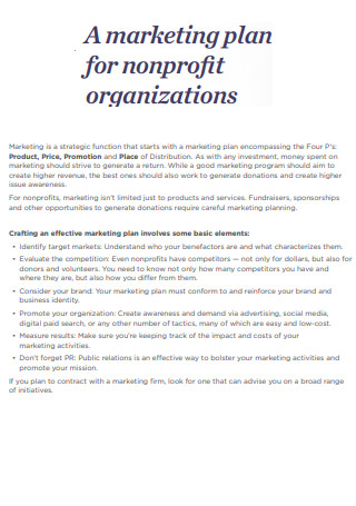Basic Marketing Plan for Nonprofit Organizations