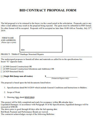 Bid Contract Proposal Form