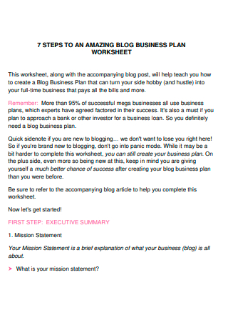 Blog Business Plan Worksheet