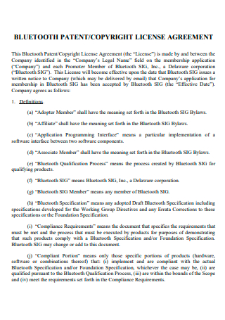 Bluetooth Patent Copyright License Agreement