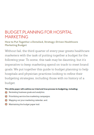 Budget Marketing Planning For Hospital