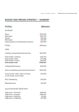 Budget Marketing and Communication Plan
