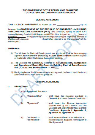 Building and Construction Authority License Agreement