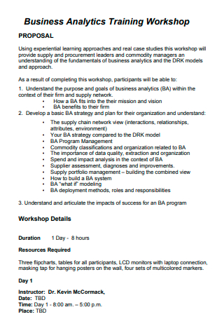 Business Analytics Workshop Training Proposal