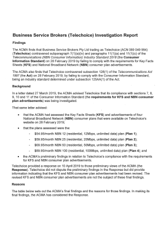Business Service Brokers Investigation Report