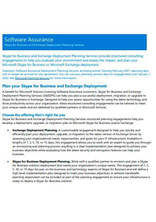 Business and Exchange Deployment Planning Services