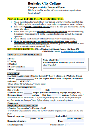 Campus Student Activity Proposal Form
