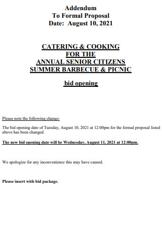 Catering And Cooking Bid Proposal