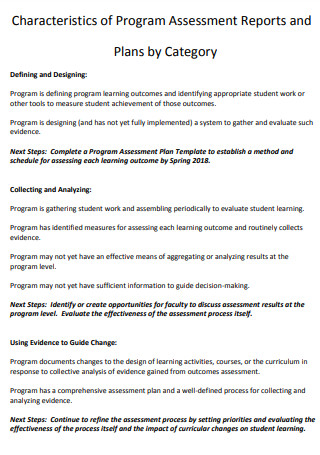 Characteristics of Program Assessment Plan