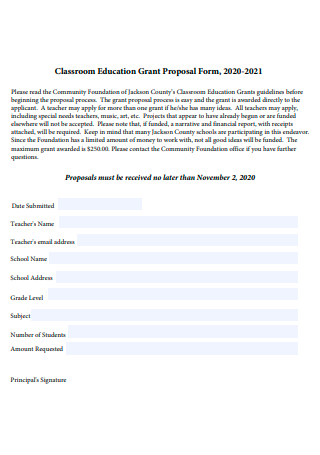 Classroom Education Grant Proposal Form
