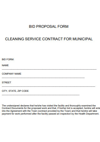 Cleaning Services Contract Bid Proposal Form