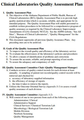 Clinical Laboratories Quality Assessment Plan