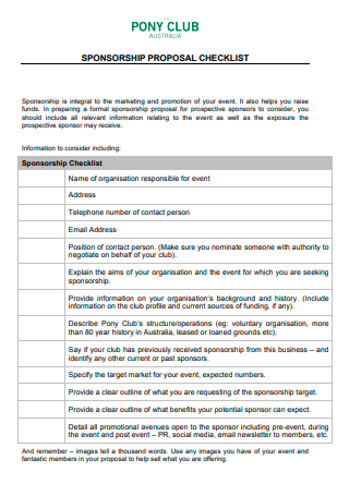 Club Sponsorship Proposal Checklist